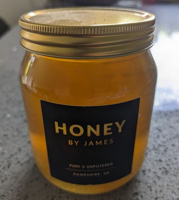 A jar of Honey by James, pure and unfiltered